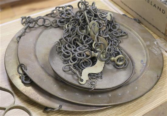 A large set of Spanish brass butchers scales, 7ft